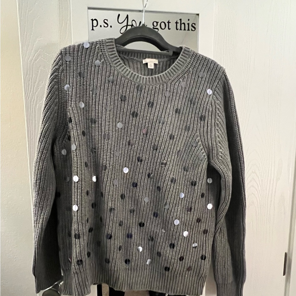 GAP Metallic Gray Crew Neck Sweater